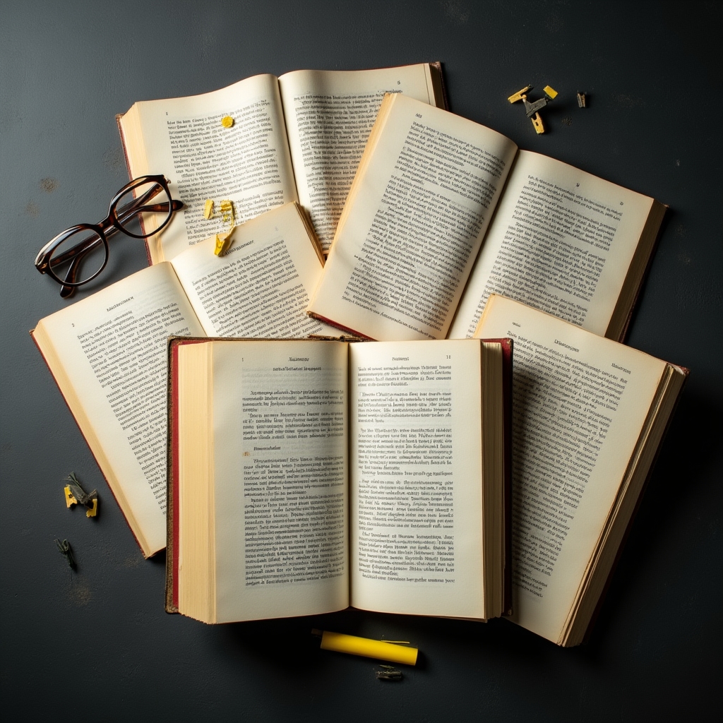 Wissenschaftliche Bücher zu Kommunikation und Organisationspsychologie, aufgeschlagen auf einem Schreibtisch